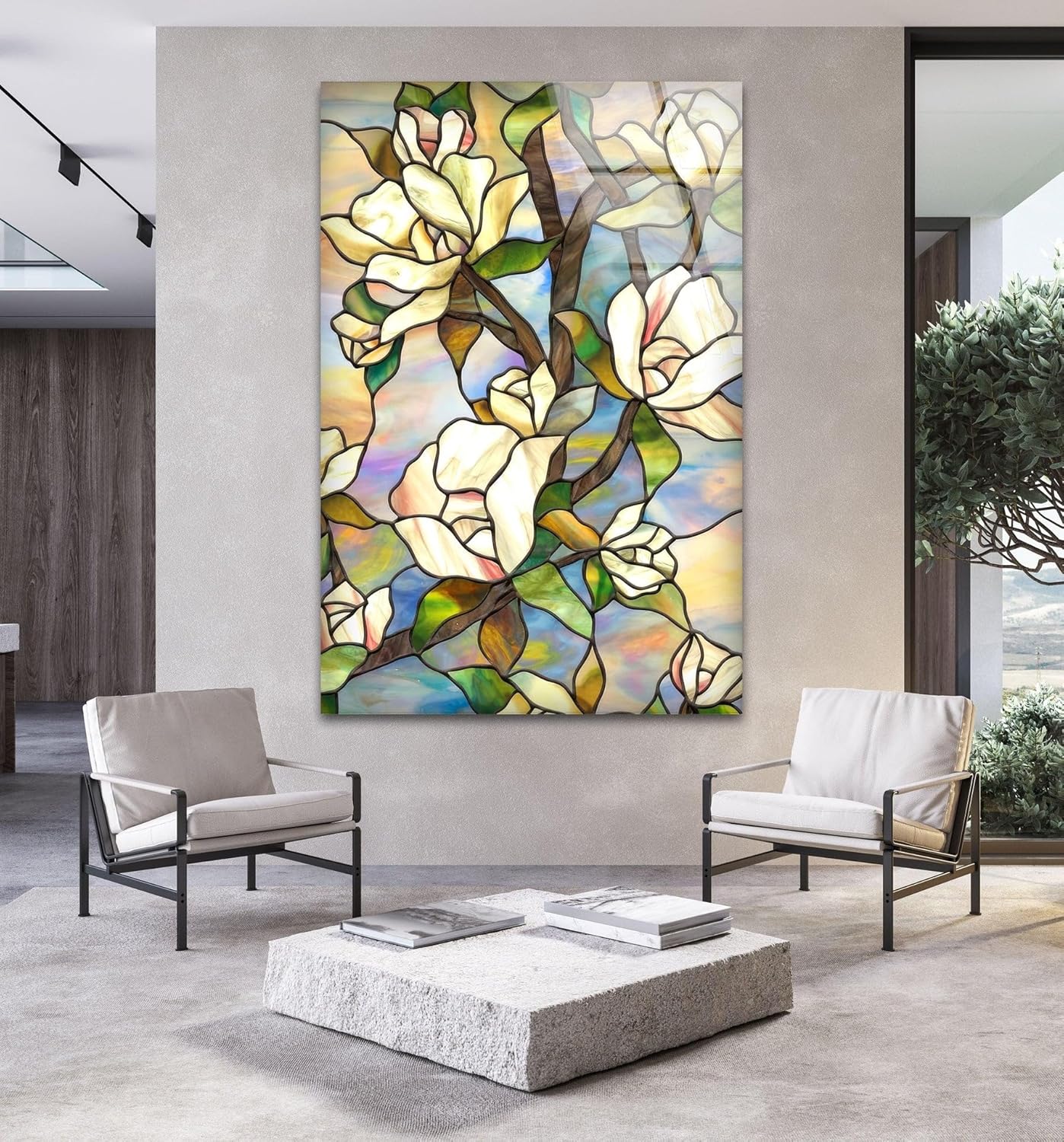 My Photostation.com 14Wx20H'' Stained Magnolia Glass Wall Art Tempered Glass Printing Wall Decor Large Wall Art Wall Hangings