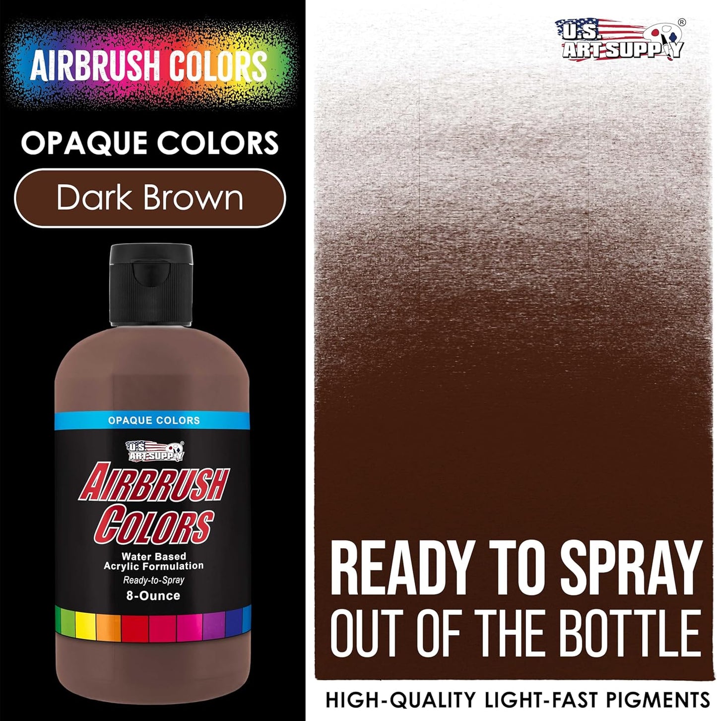 U.S. Art Supply Opaque Dark Brown Acrylic Special Effects Airbrush Paint - 8oz Ready to Spray Air Brush Paint for Nails, Models, Fabric - Water-Based Air Brush Painting