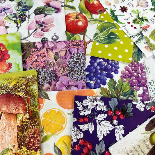 Keep Unique Mystery Pack Decoupage Paper Napkins, 20-ct Assorted Surprise Napkins, Decorative Napkins Botanical for Art Craft Junk Journal, 20 Different Designs