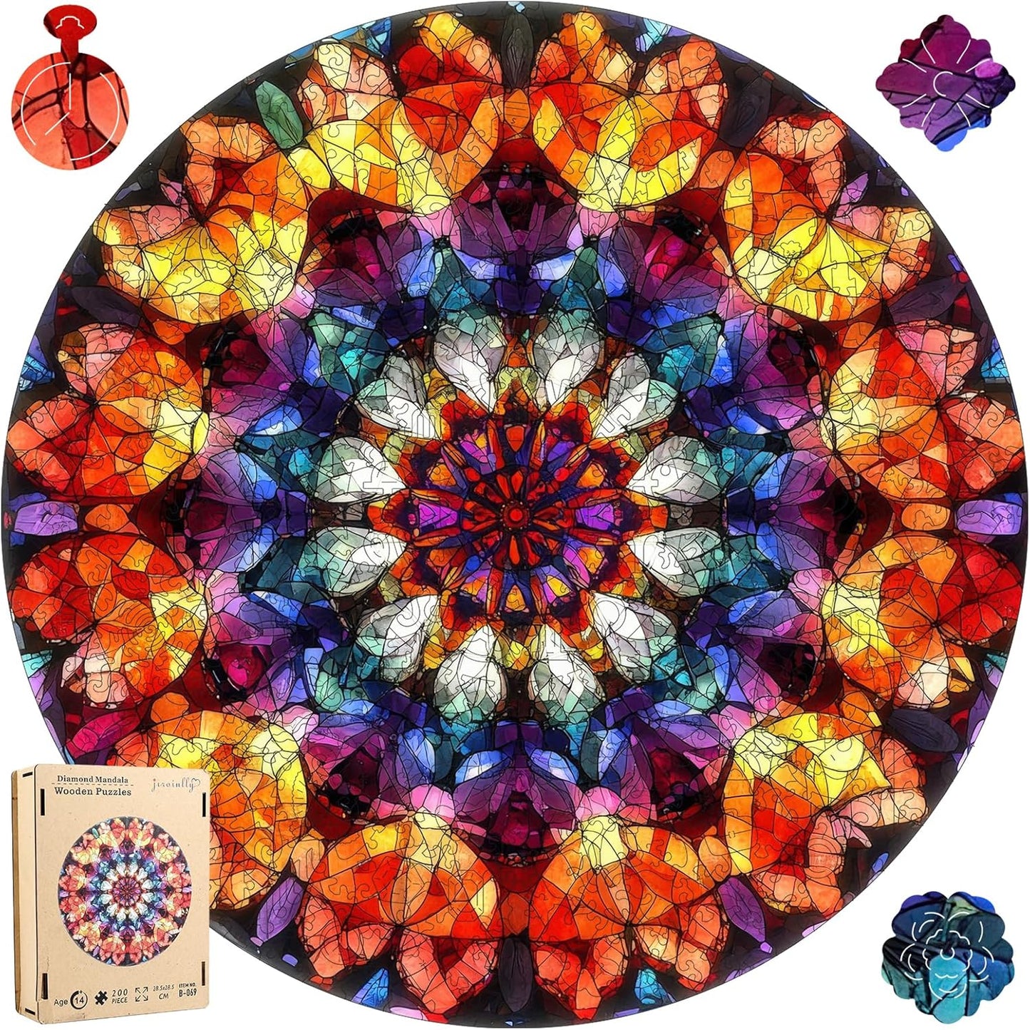 Wooden Jigsaw Puzzles - Crystal Mandala Wooden Puzzles for Adults 500 Pcs, 16.7'' Luxurious Shaped Wood Puzzle, Beautiful Package, Best Gift Toys for Adults and Kids, Family Game