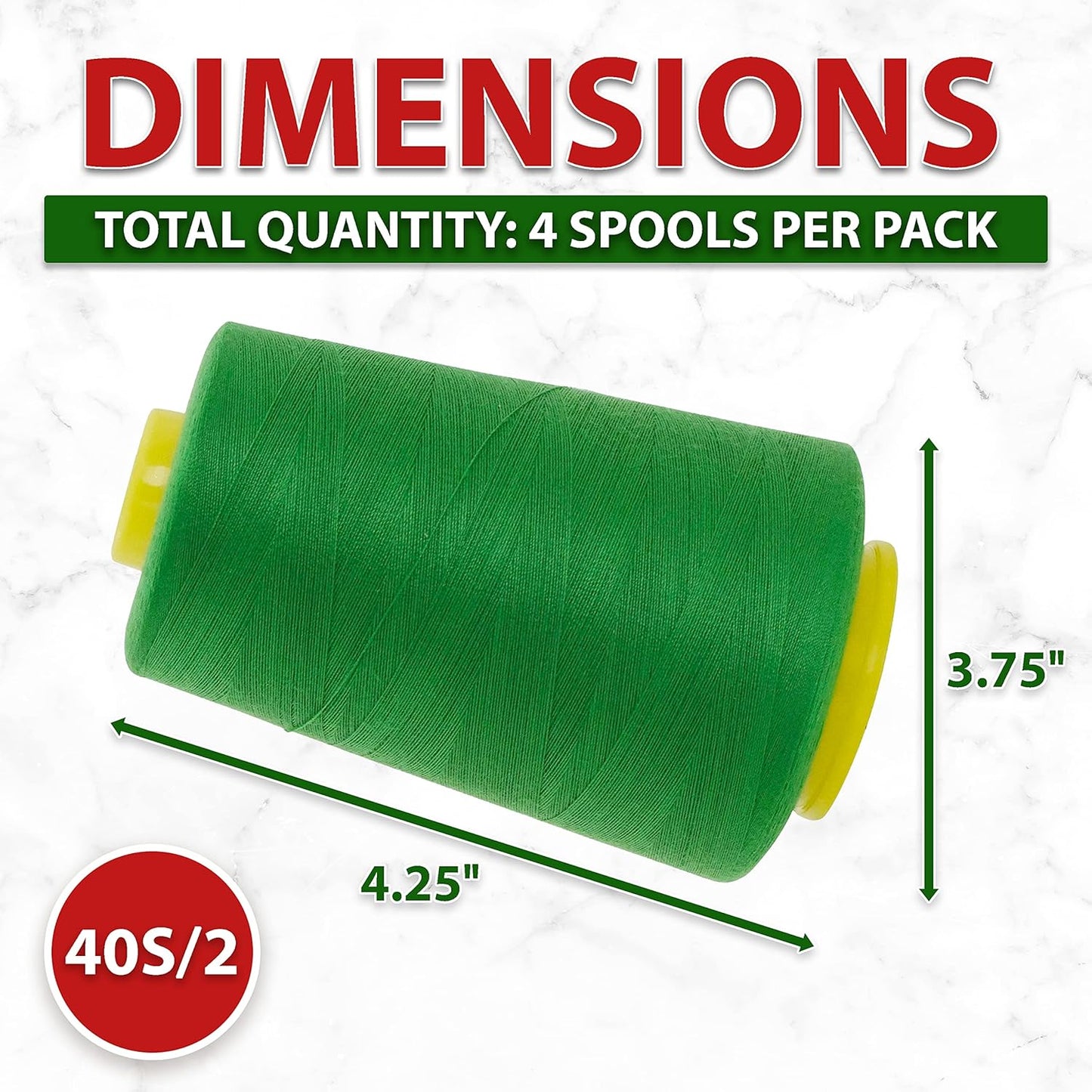 Mandala Crafts 4 Pack of Serger Threads Cones Spools - 40S/2 24000 Yards Polyester Green Threads for Sergers Machine and Overlock Quilting Sewing Machine