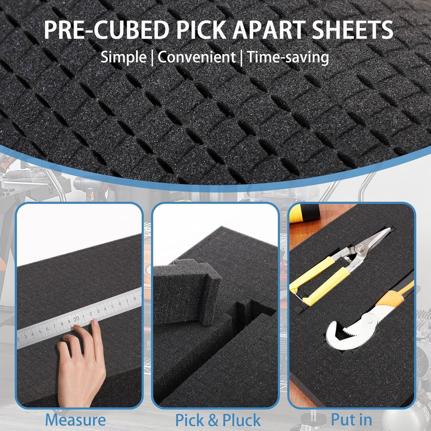 Coengwui Pick and Pluck Foam Inserts, Pre-Cubed Pick Apart Sheets for Crafts Toolbox Game Box Camera Cases Drawer Storage (2Pack 12 x 12 x 2" with 0.4" Bottom Padding)