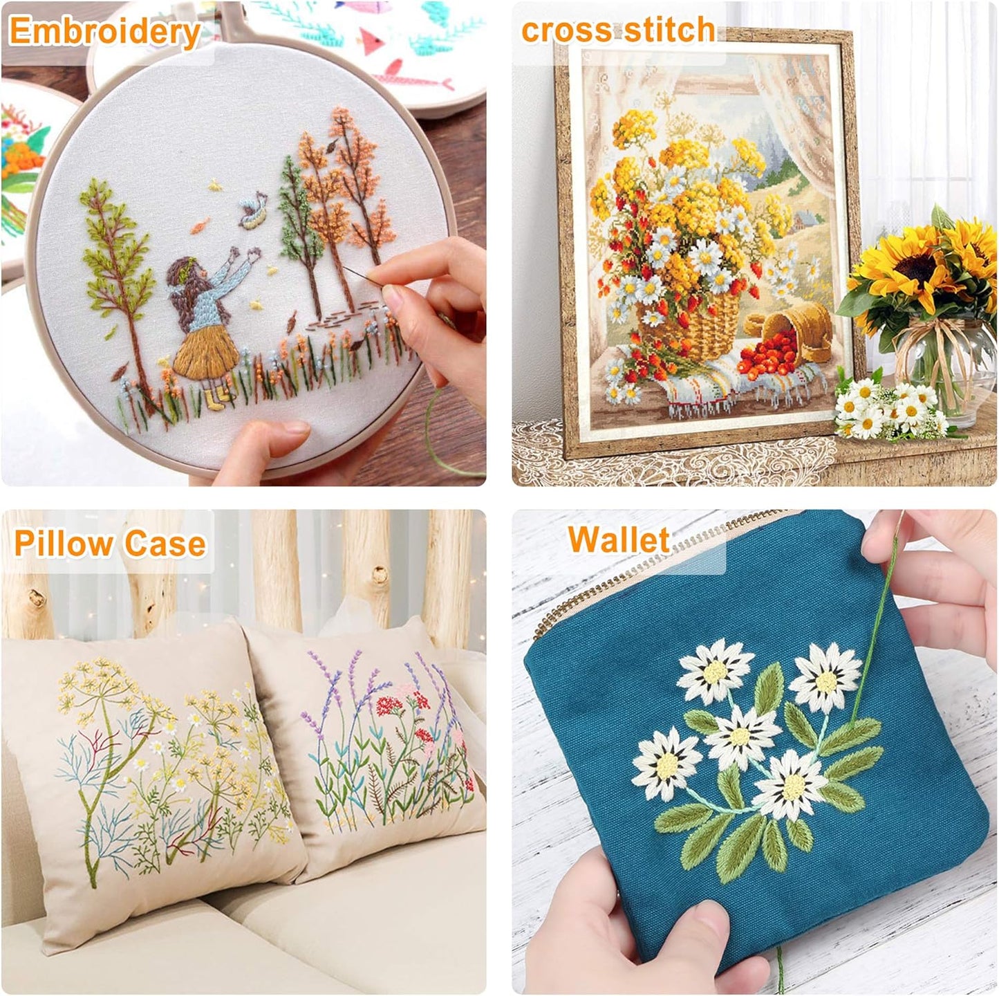 Inscraft 403 Pack Embroidery Floss Set, 250 Colors Cross Stitch Friendship Bracelet Thread with 153 Pcs Cross Stitch Tool, 4-Tier Transparent Box for Storage