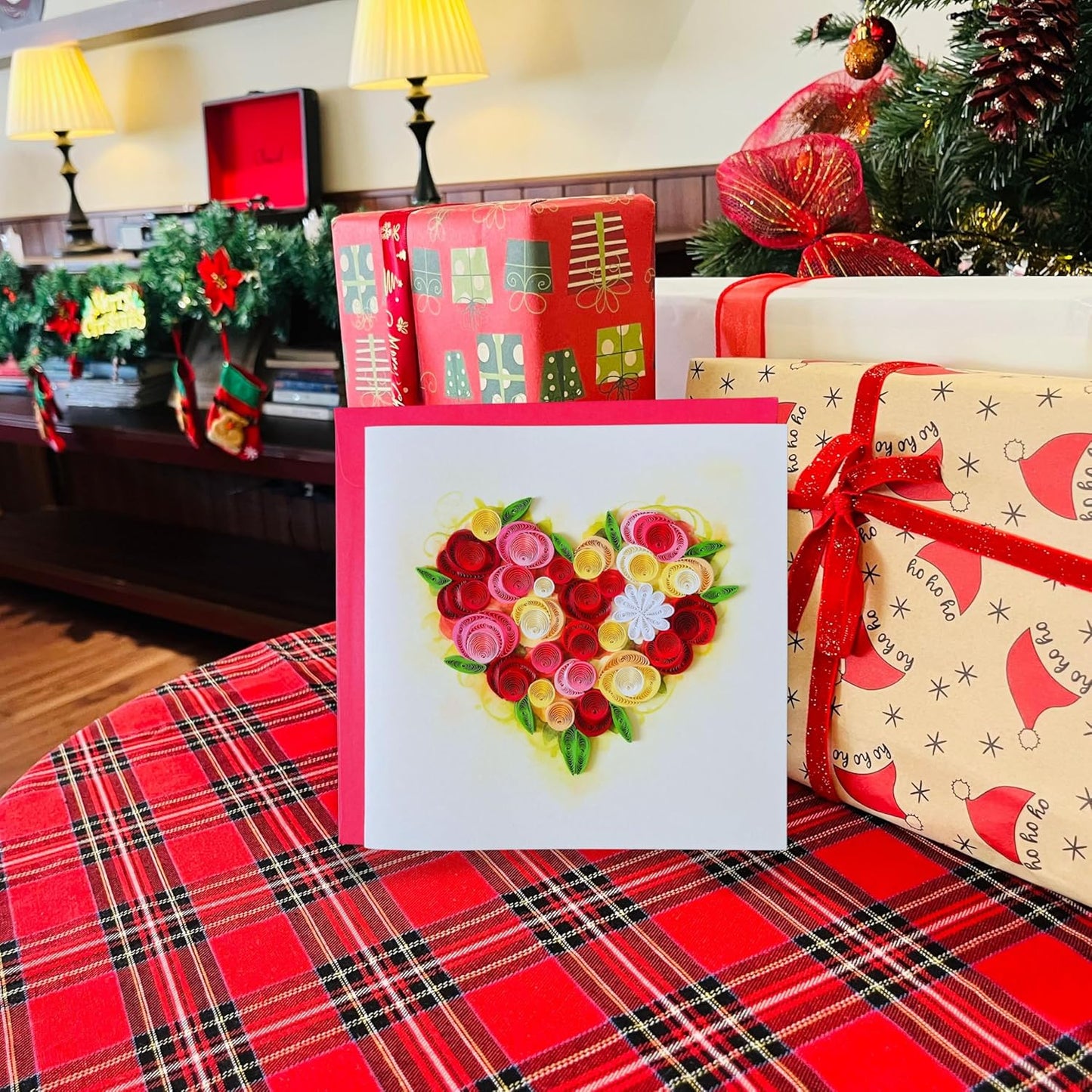 Quilling Cards, handmade card, quilled cards with Handmade Art Quilling birthday card for women, Birthday card, mother... colorful heart design (Flowers Heart 3)