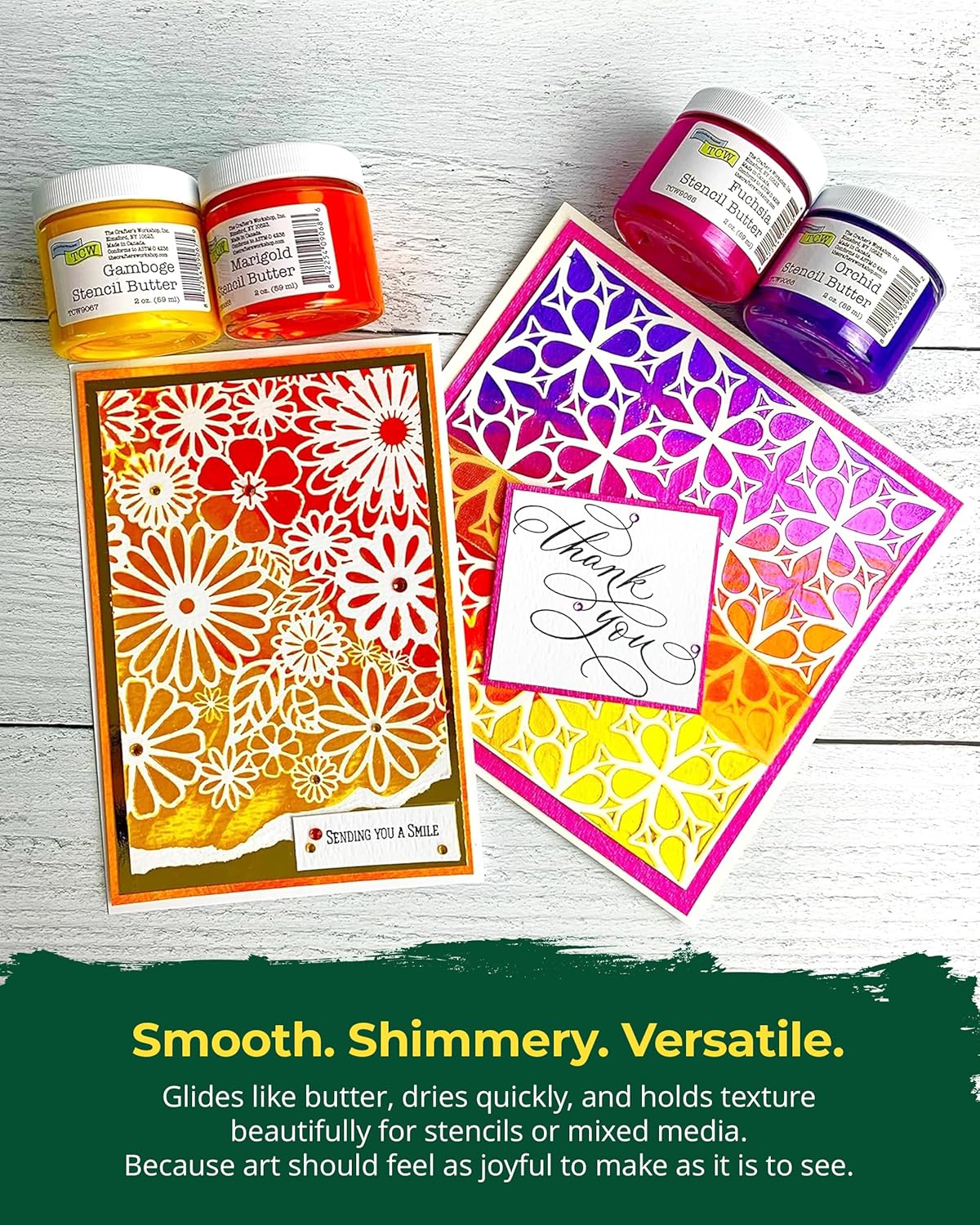 The Crafter's Workshop Stencil Butter - Mardi Gras Acrylic Paint Set - Boutique Metallic Texture Paste for Art, Canvas, Journals, & Cards - 4 x 2oz Jars