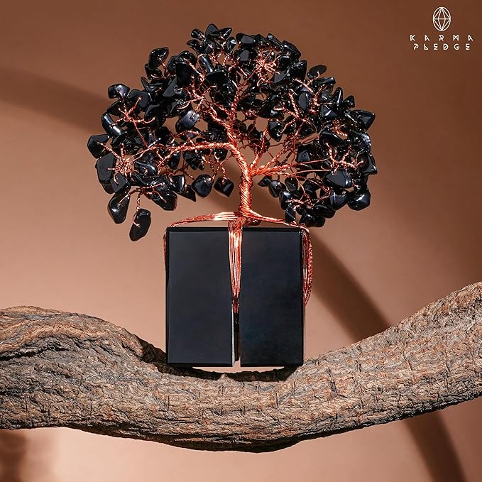 Crystal Tree of Life Feng Shui Decor for Home and Office, Blask Obsidian Chakra Healing Crystal Handmade Tree for Positive Energy, Money, Good Luck, Christmas Decor, Birthday Gifts for Women