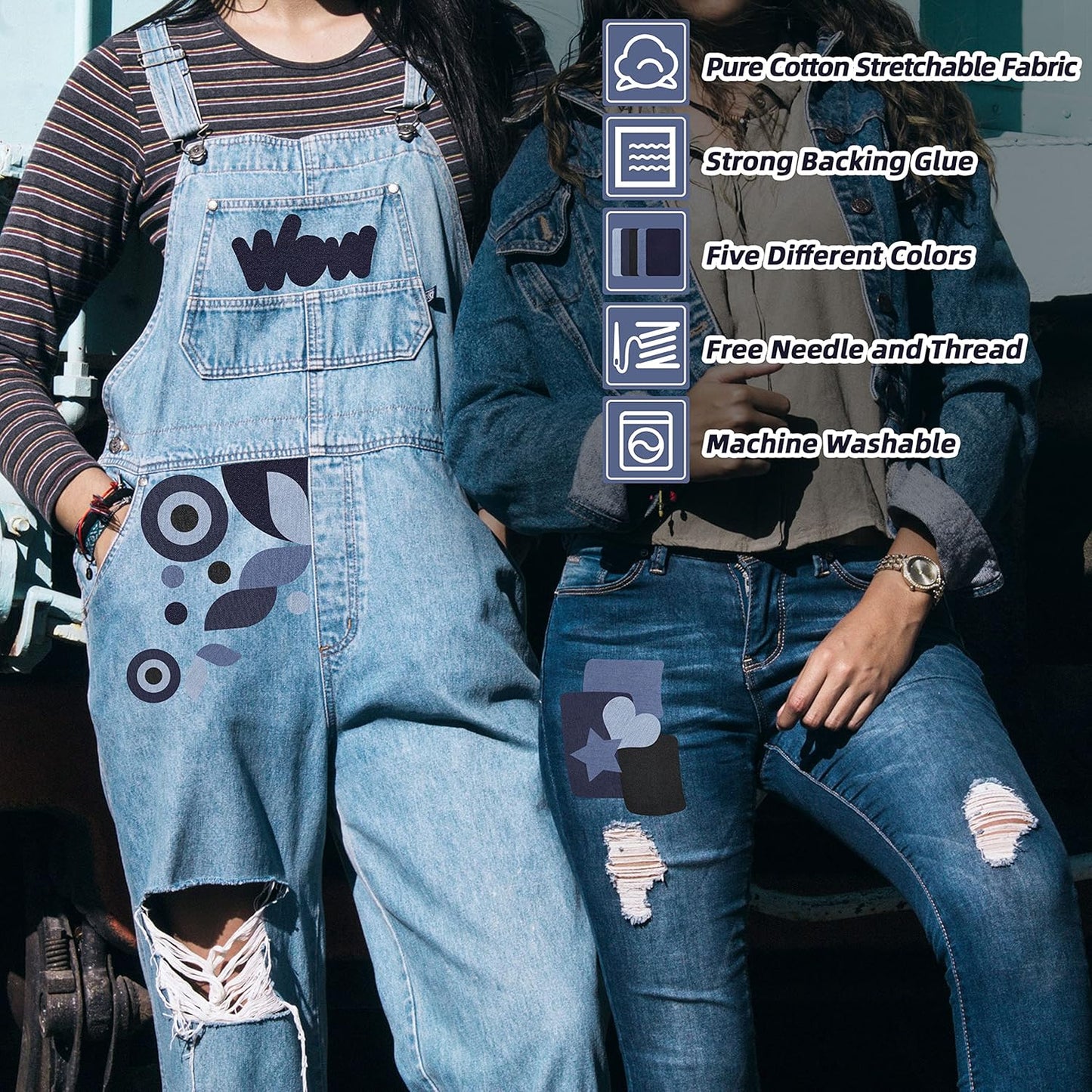 KING MOUNTAIN Iron-on Repair Patch 20 Pcs Pack,Denim Patches for Jeans Kit 3" by 4-1/4", 100% Cotton Denim Iron-on Repair Patch,Jeans and Clothing Repair and Decoration Kit (Five Color)