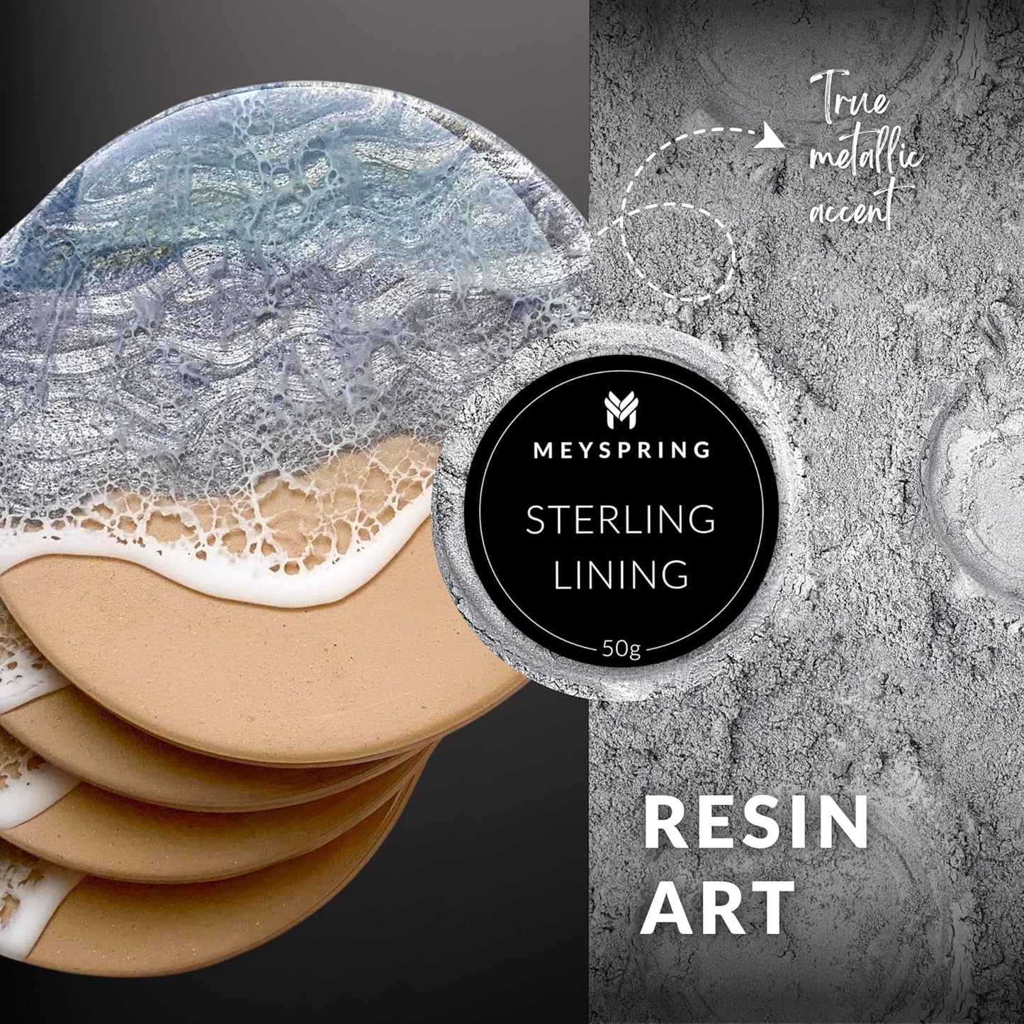 MEYSPRING Sterling Lining - True Metallic Pigment for Epoxy, Casting & UV Resin - Silver Metallic Pigment Powder for Resin Art & Makeup
