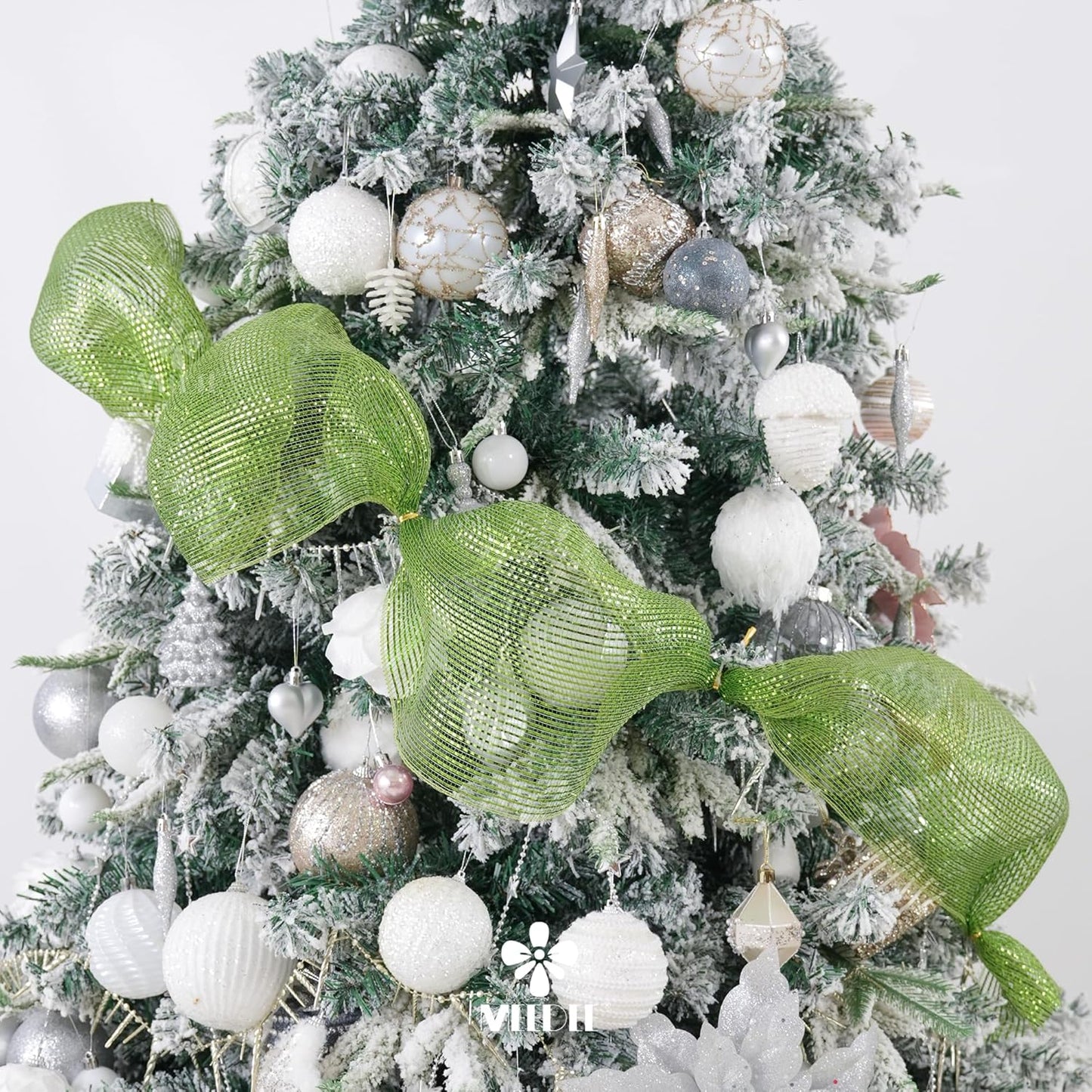 MEEDEE Moss Green Deco Mesh 10 Inch Rolls Deluxe Wide Foil Metallic Mesh Fabric Moss Green Mesh Ribbon for Christmas Tree, Wreaths, Garland, Gift Wrapping, Bows Making (30 Feet)