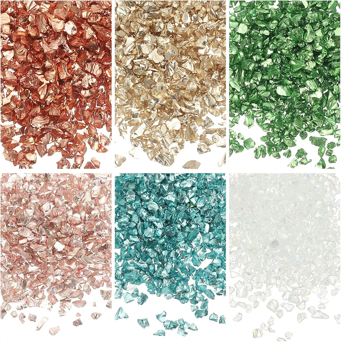 uxcell 6 Colors Crushed Glass Chips, 1-3mm Irregular Glitter Metallic Glass Broken Glasses Pieces with Laser Bag for Craft DIY Vase Epoxy Halloween Decoration 31.5g, Solid Color