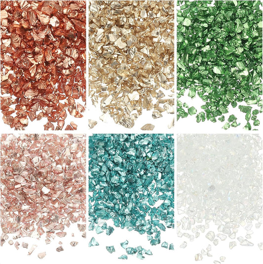 uxcell 6 Colors Crushed Glass Chips, 1-3mm Irregular Glitter Metallic Glass Broken Glasses Pieces with Laser Bag for Craft DIY Vase Epoxy Halloween Decoration 31.5g, Solid Color