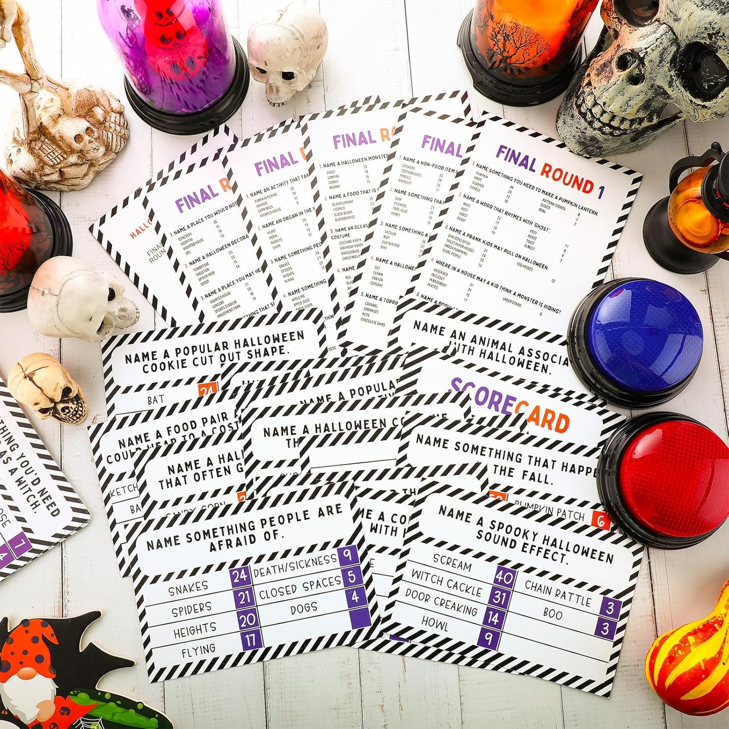 Halloween Party Friendly Feud Game with 2 Answer Buzzers, Team Building Feud Cards for Holiday Game Night Fun Trivia Quiz for Groups Office Class