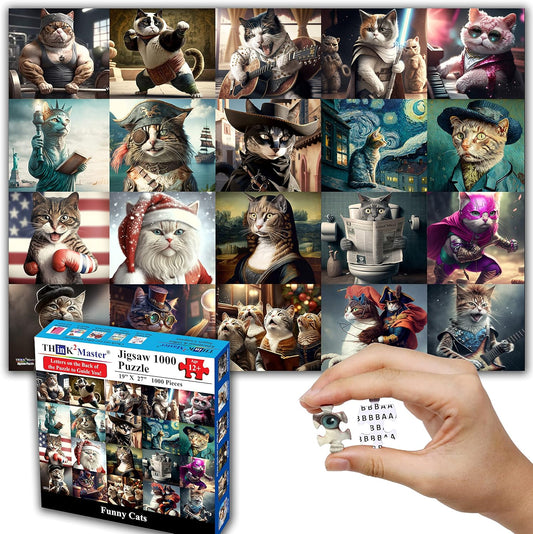 Think2Master Funny Cats 1000 Pieces Jigsaw Puzzle Featuring heartwarming Kittens and Cats. Fun for Teens, Seniors & Families. Great Gift for Kids Ages 13+ Size: 26.8” x 18.9”