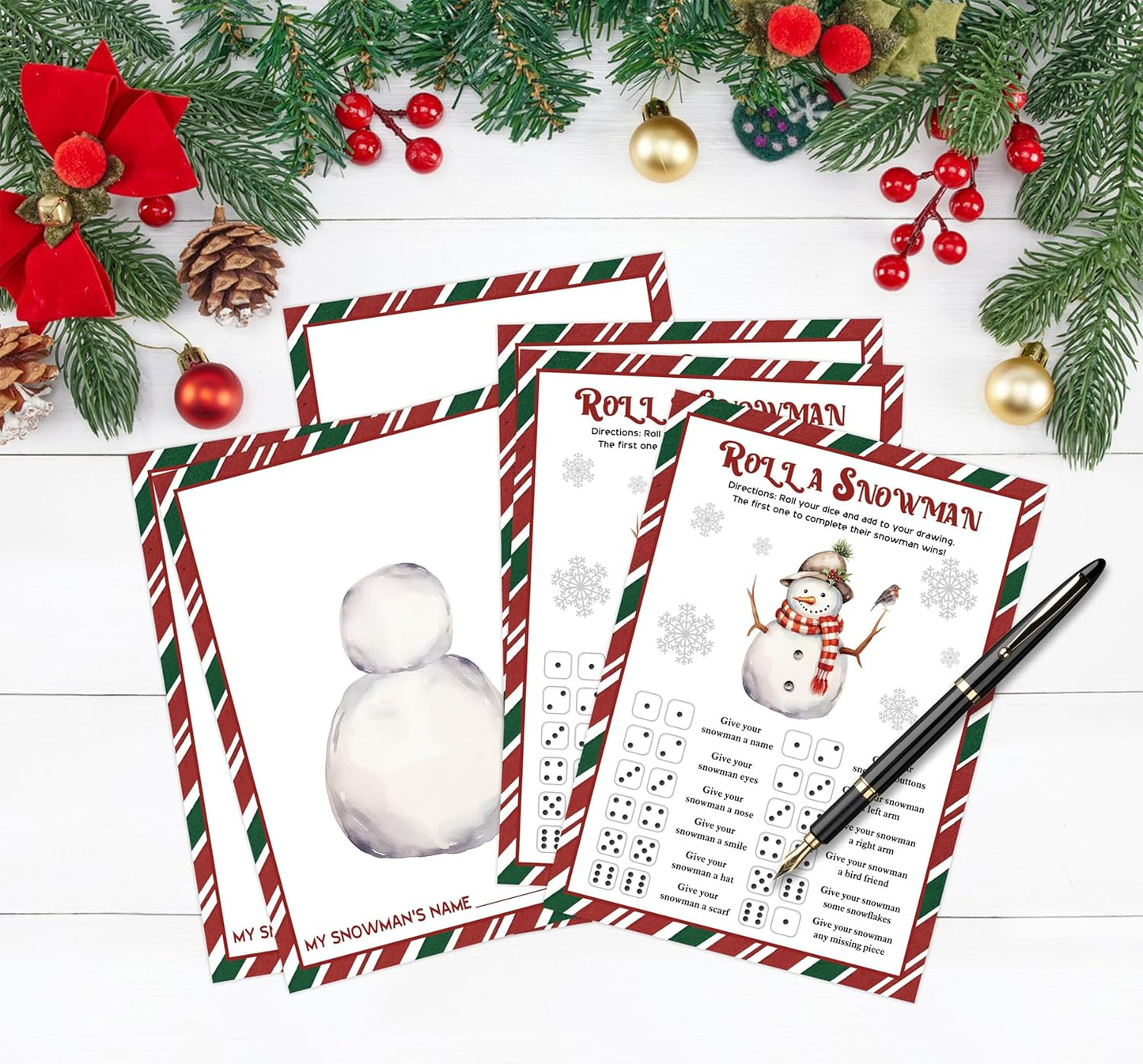Roll A Snowman Game, Christmas Dice Games for Families & Large Groups-25 Players, Christmas Party Games for Adults, Red and Green Theme Winter Holiday Decorations White Elephant Gifts Ideas