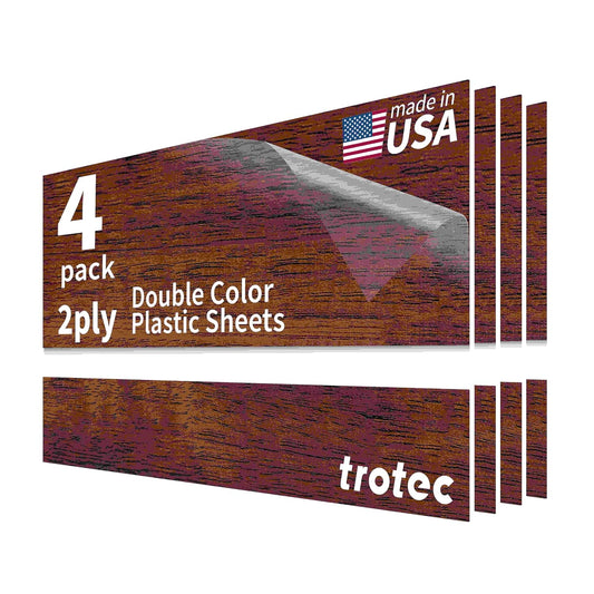 Trotec TroLase | 12"x24"x1/16", 4 Pcs | English Walnut/White | 2 Ply | Modified Acrylic | Laser Engraving Double Color Plastic Sheet | Engraving Blanks for Laser, Saw, Guillotine | Made in USA