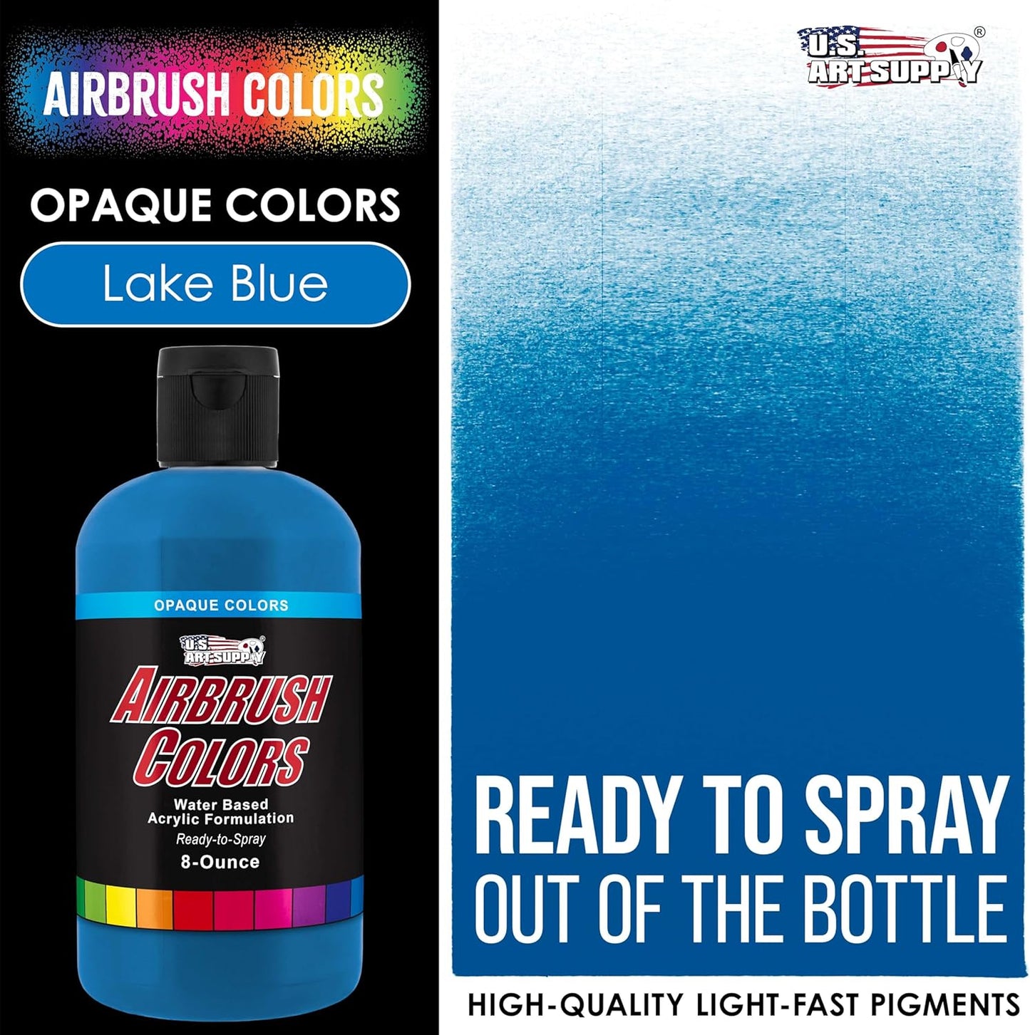 U.S. Art Supply Opaque Lake Blue Acrylic Special Effects Airbrush Paint - 8oz Ready to Spray Air Brush Paint for Nails, Models, Fabric - Water-Based Air Brush Painting