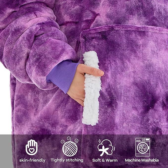 yescool Wearable Blanket Hoodie, Flannel Sherpa Fleece Blanket Sweatshirt for Adults Women Men,One Size Fits All