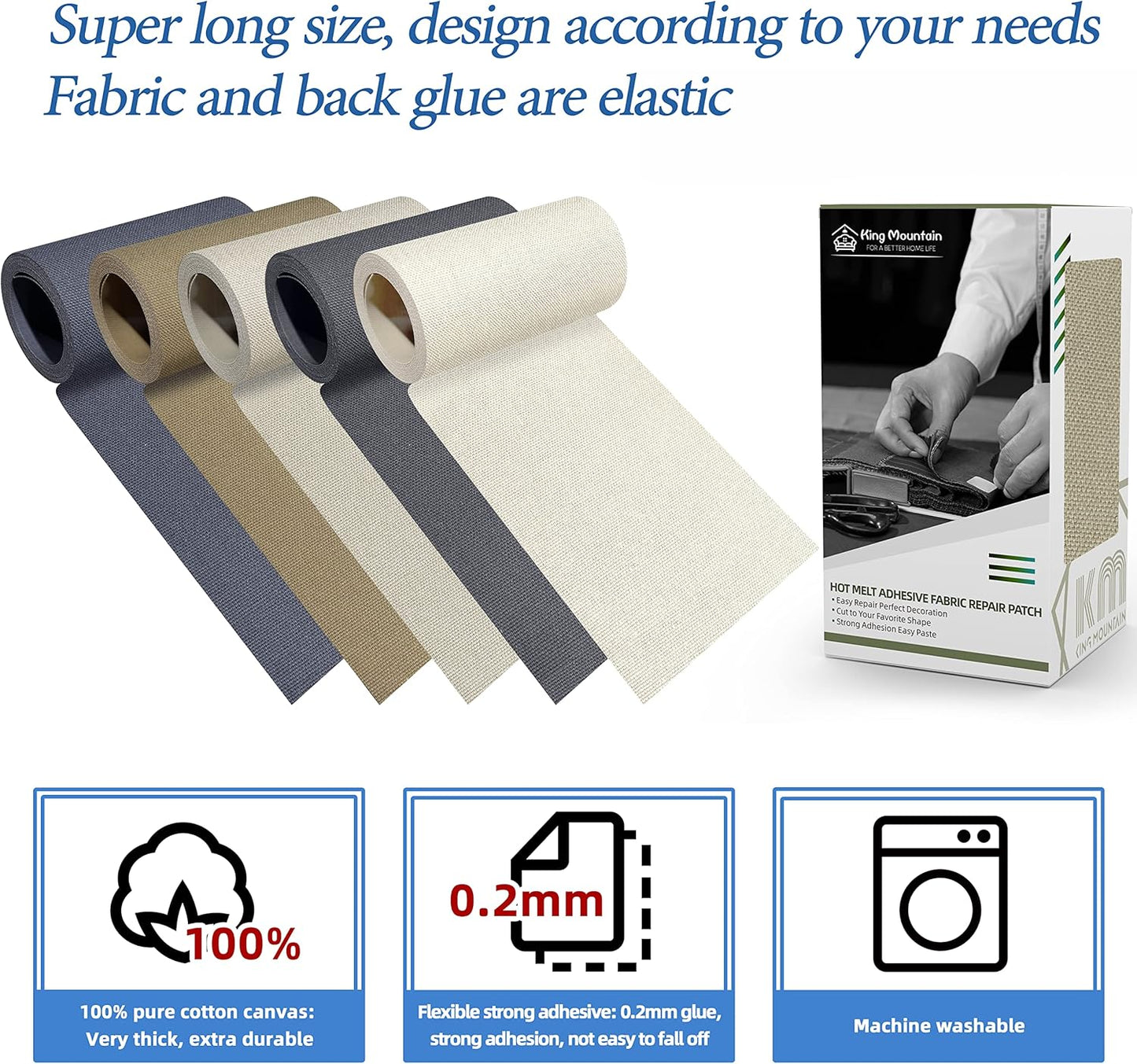 KING MOUNTAIN Canvas Iron on Patch,3"×60",Waterproof 100% Cotton Fabric Repair Patch,Used for Various Sofa,Tent,Clothes,Seats,Suitcases (Khaki)