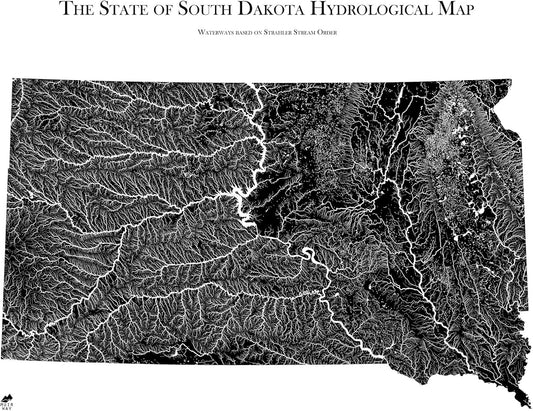 Muir Way Hydrological River Map of South Dakota - Watershed Topographic Wall Art for Home, Office, or Travel Decor - Unframed Flat Paper Print, 18x24