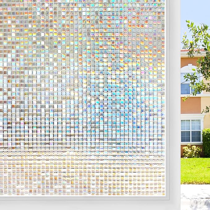 rabbitgoo Window Privacy Film Stained Glass Window Film, Mosaic Rainbow Decorative Glass Cling, Removable Static Cling Tint UV Blocking, Non-Adhesive Privacy Covering for Home, 23.6 x 118.1 inches
