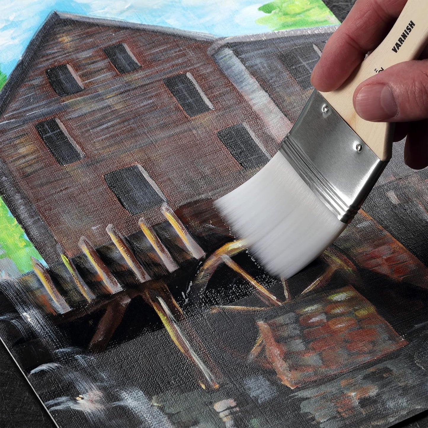 Jerry's Artarama InstaVar™ Gloss Picture Varnish & Varnish Brush Sets - Perfect for Varnish Paintings, Artists, Professionals, Restoration, & More! - 8.4oz Bottle w/ Set of 6 Brushes