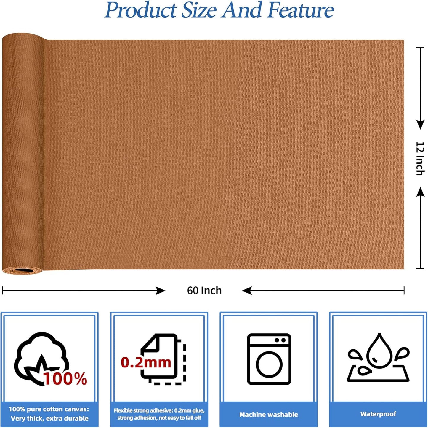 KING MOUNTAIN Canvas Iron on Patch,12"×60",Waterproof 100% Cotton Fabric Repair Patch,Used for Various Sofa,Tent,Clothes,Seats,Suitcases (Brown,Waterproof)