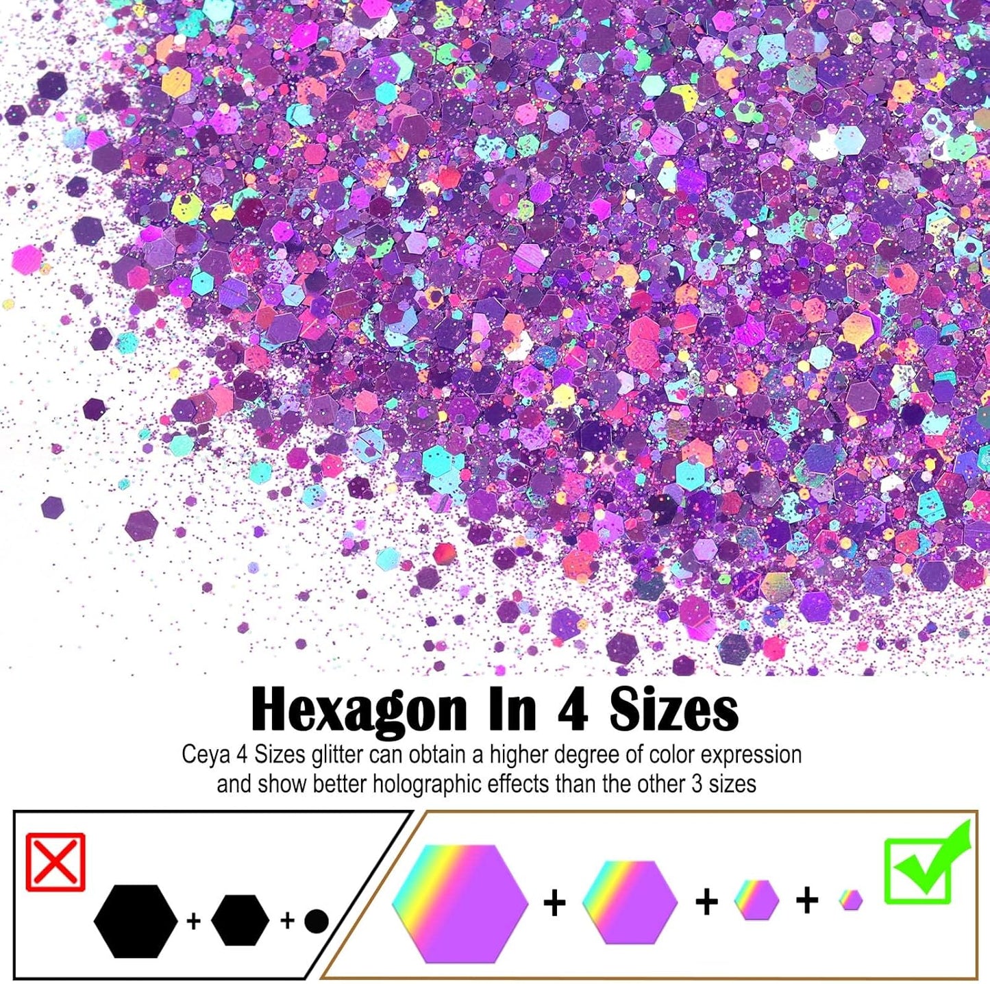 Ceya Holographic Chunky Glitter, 4.9oz/ 140g Light Purple Craft Glitter Powder Mixed Chunky & Fine Flakes Iridescent Nail Sequins for Nail, Hair, Epoxy Resin, Tumblers, Slime, Painting, Festival Decor