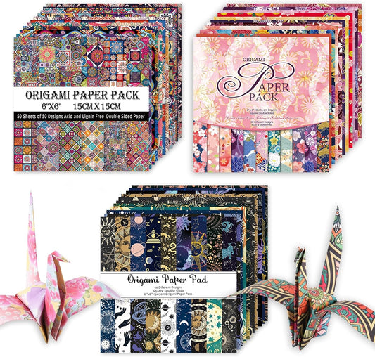 Origami 6x6 Paper Kit 150 Sheets 150 Vivid Colors Double Sided Same Printed Traditional Patterns Square for Arts Crafts Projects Japan Traditional Chiyo.Ethnic Style
