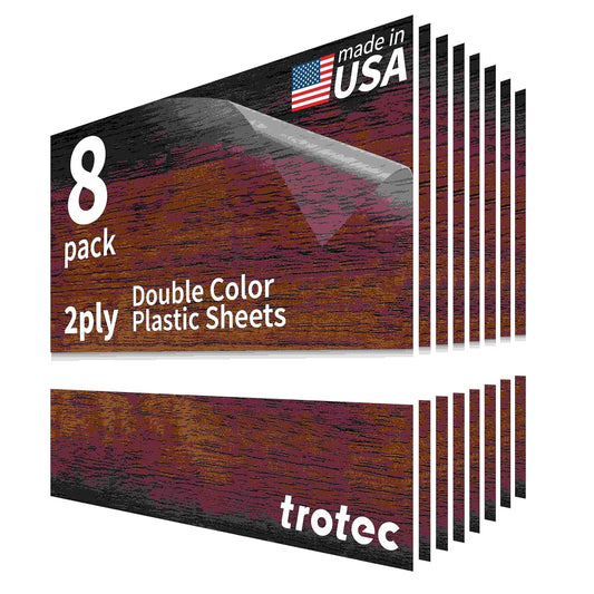 Trotec TroLase | 12"x12"x1/16", 8 Pcs | English Walnut/White | 2 Ply | Modified Acrylic | Laser Engraving Double Color Plastic Sheet | Engraving Blanks for Laser, Saw, Guillotine | Made in USA