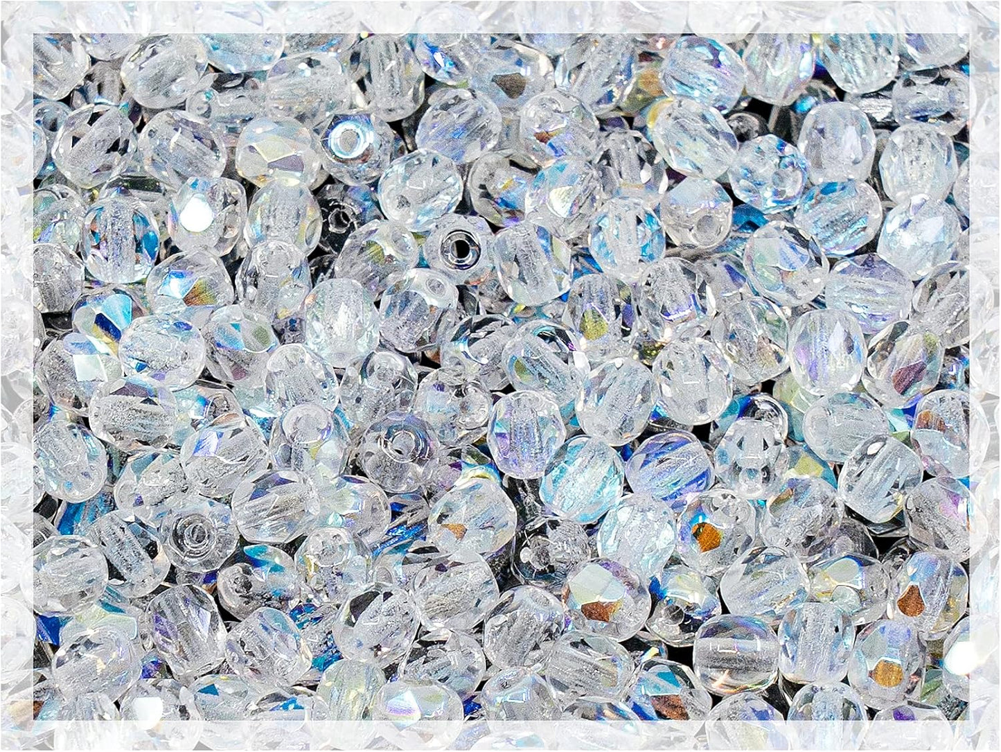 100 pcs of Faceted Fire Polished Pressed Czech Glass Beads 4mm (0.16in), Crystal AB 00030-28701 BCV