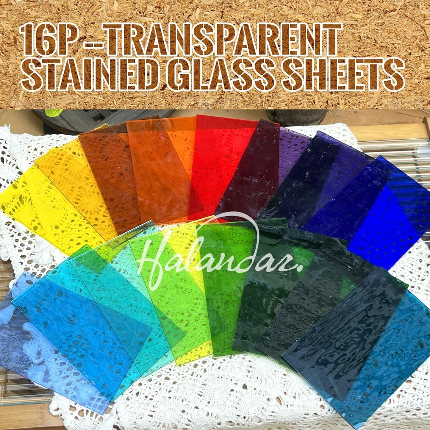 16 Sheets 4x6 in Iridescent Stained Glass Sheets, Glass Cathedral Art, Mosaic Glass, Glass Sheets Supplies with Copper Foil Tape and Gloves for Glass Lovers DIY (Transparent)