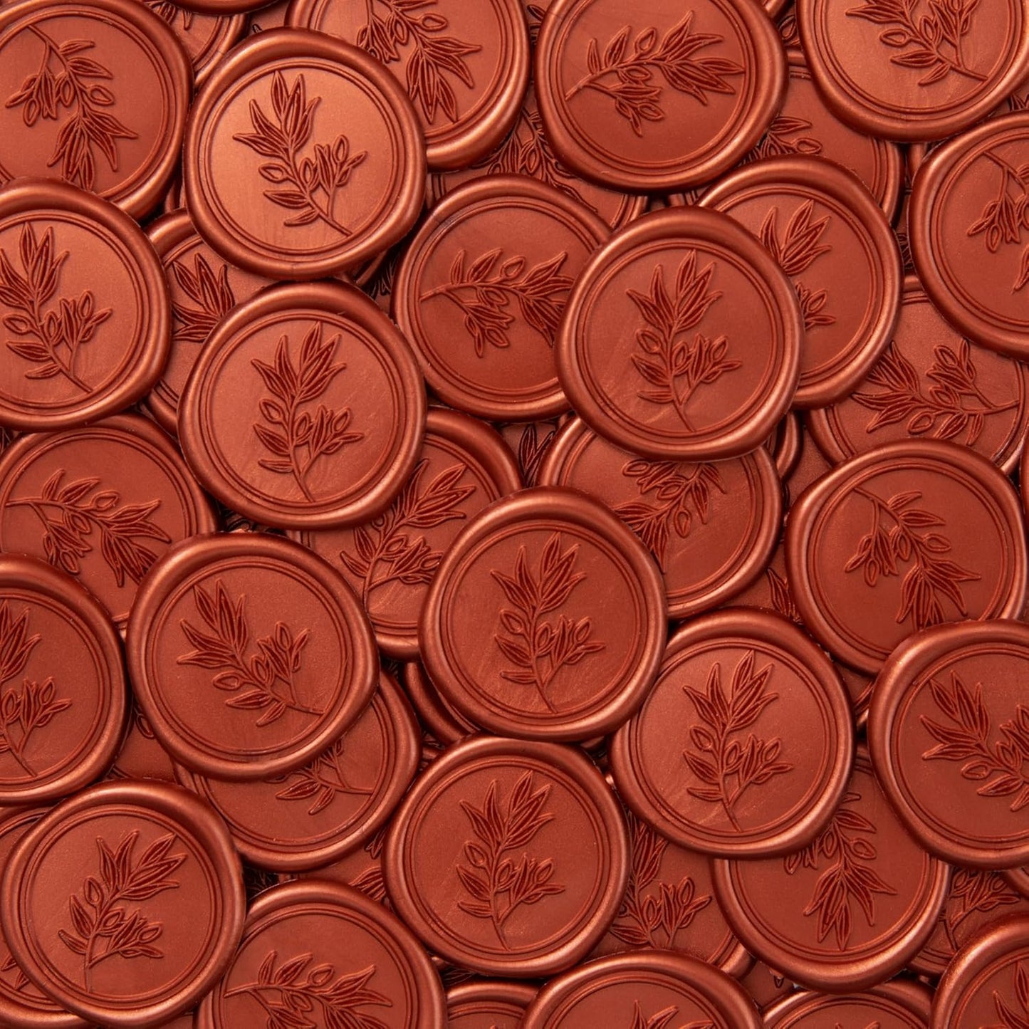 PONATIA 50PCS Terracotta Orange Wax Seal Stickers - Eucalyptus Design Self- Adhesive Stickers Perfect for Wedding Invitation, Envelopes, Christmas Cards, Menu, Vellum Jackets Decoraction