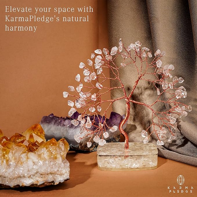 Clear Quartz Crystal Tree of Life Spiritual gifts for Women, 7 Chakra Reiki Healing Crystals for Positive Energy & Good Luck, Money Bonsai Trees, Handmade Feng Shui Home and Office Decoration