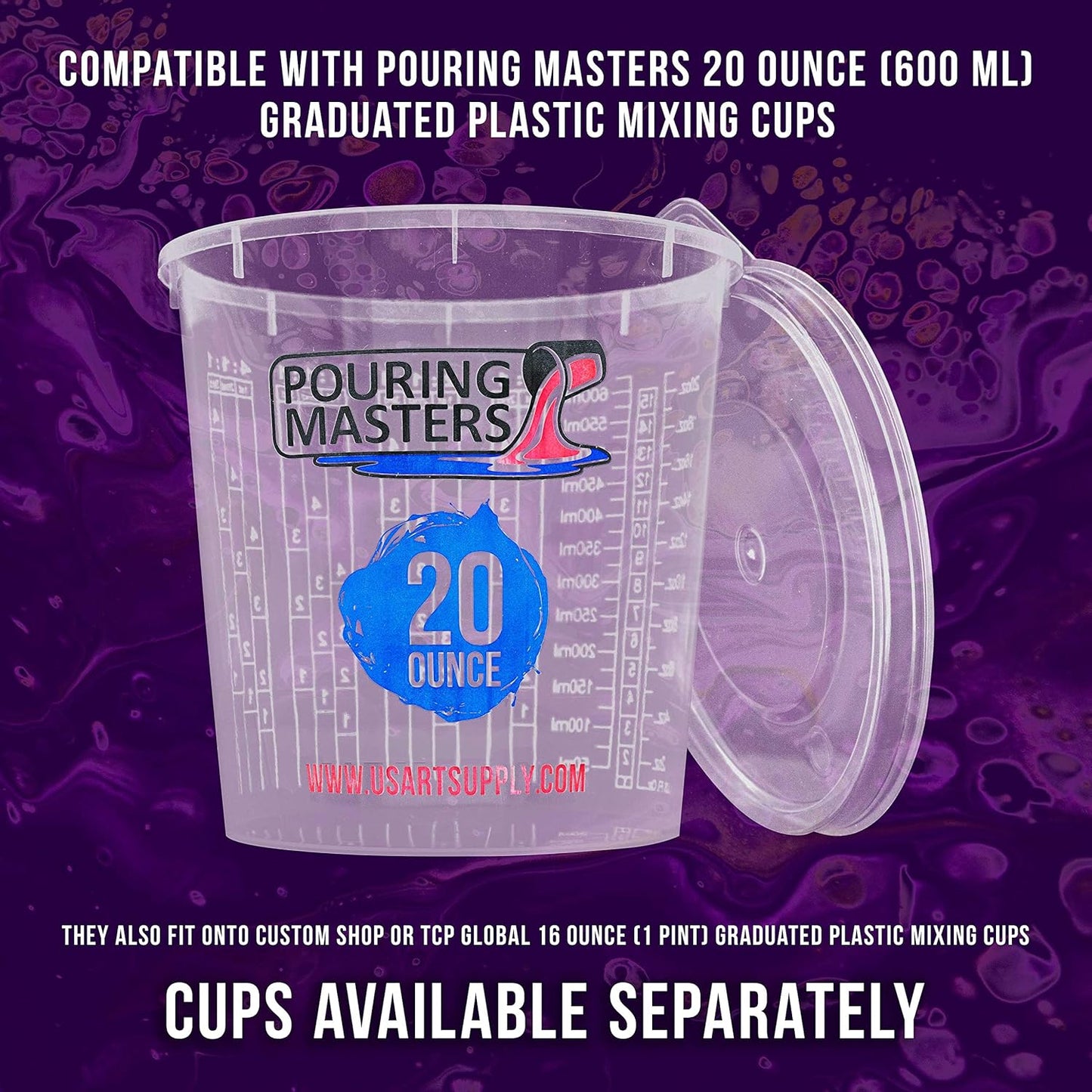 Pouring Masters 12-Pack Mixing Cup Lids for 20 Oz (600ml) Graduated Plastic Measuring Cup Lids - Storage Seal Top for Pouring Masters Automotive Paint Mixing Cups, Epoxy Resin, Art Supplies