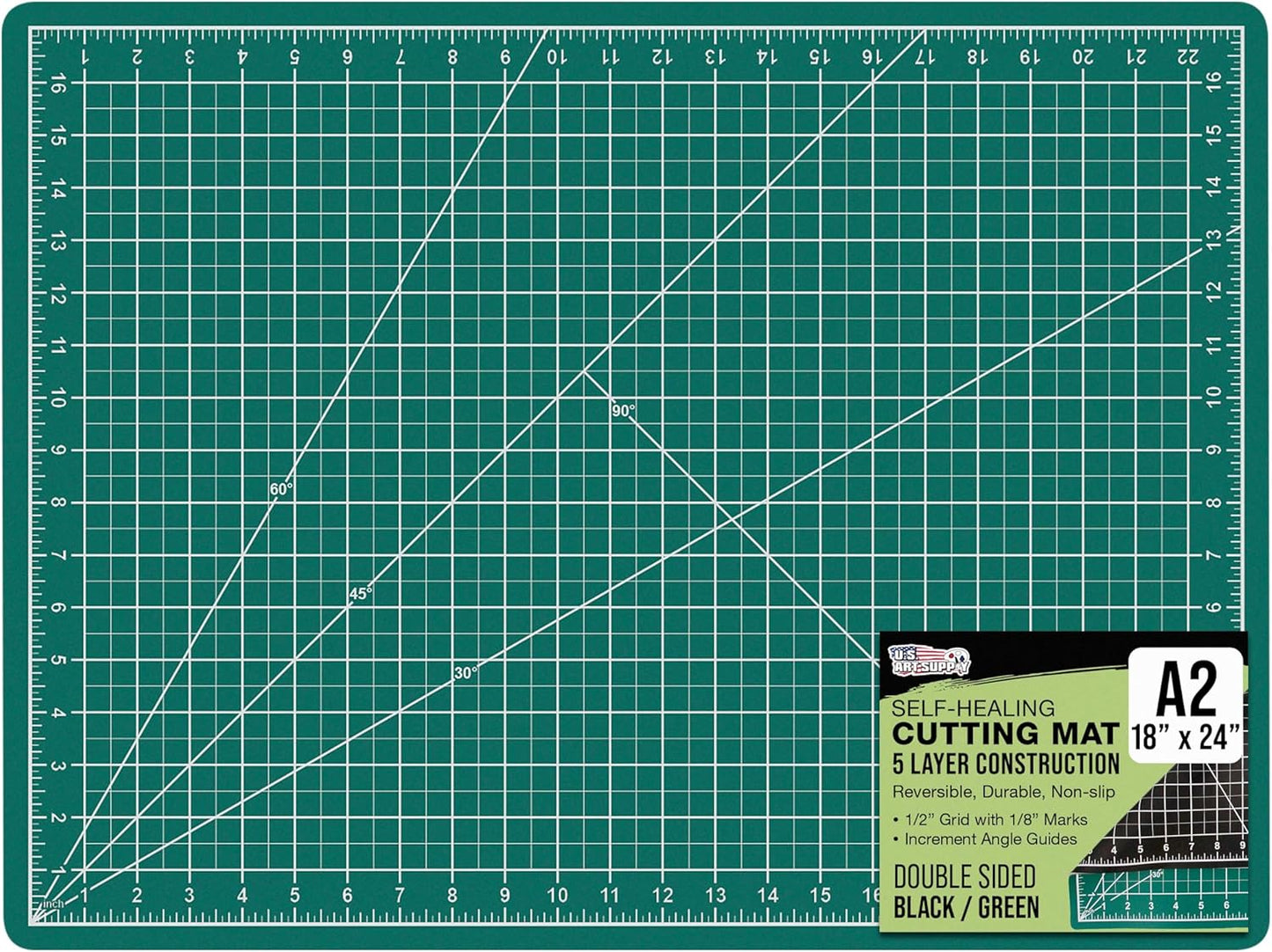 U.S. Art Supply 18" x 24" Self-Healing Cutting Mat 5-Ply - Double-Sided Green/Black Craft Mat, Non-Slip Cutting Mats for Crafts, Sewing, Quilting, Scrapbooking