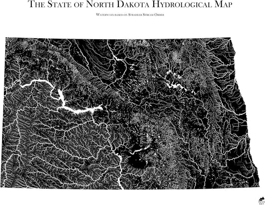 Muir Way Hydrological River Map of North Dakota - Watershed Topographic Wall Art for Home, Office, or Travel Decor - Unframed Flat Paper Print, 24x30