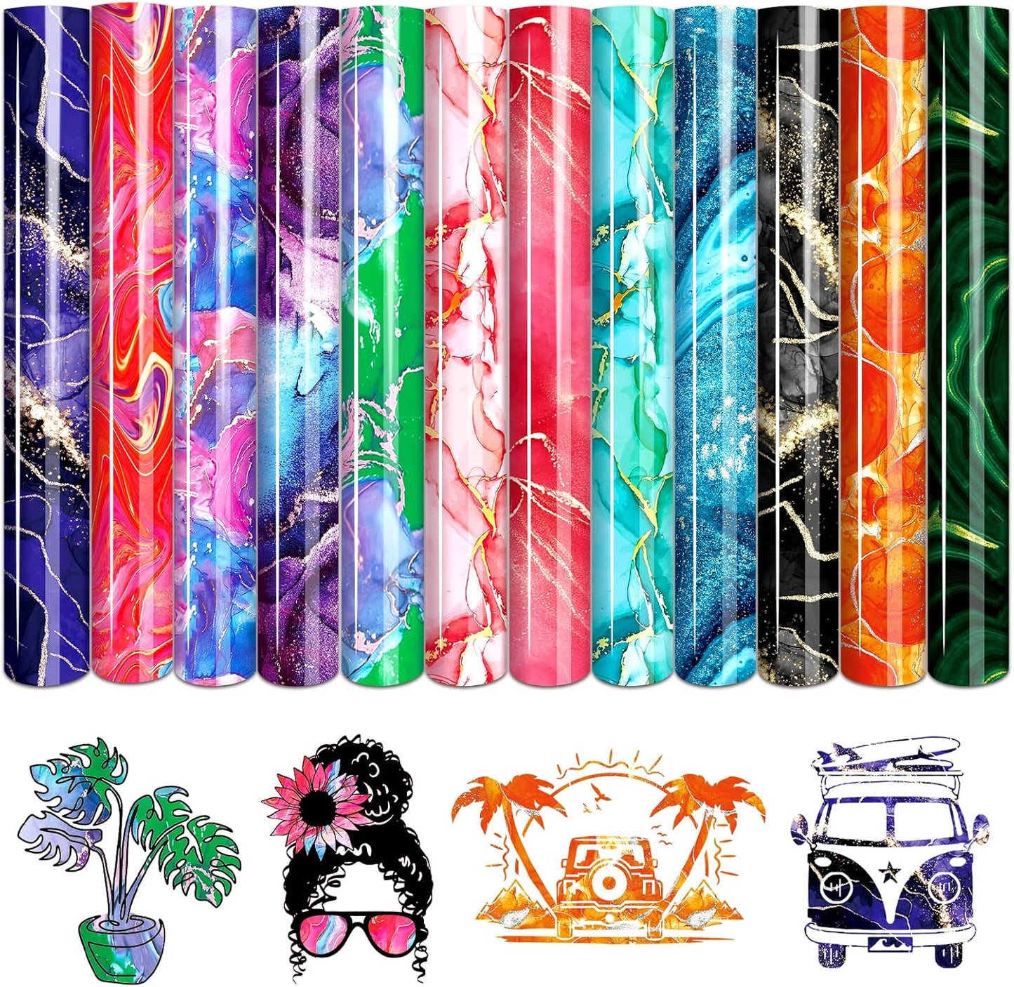 Tintnut Marble Heat Transfer Vinyl - 12 Sheets 10 x 12 Inch Bundles Watercolor Gold Pattern Iron on Vinyl Opal Ombre Print HTV Transfer DIY T-Shirt Gift Canvas Bag for Cricut or Silhouette Cameo