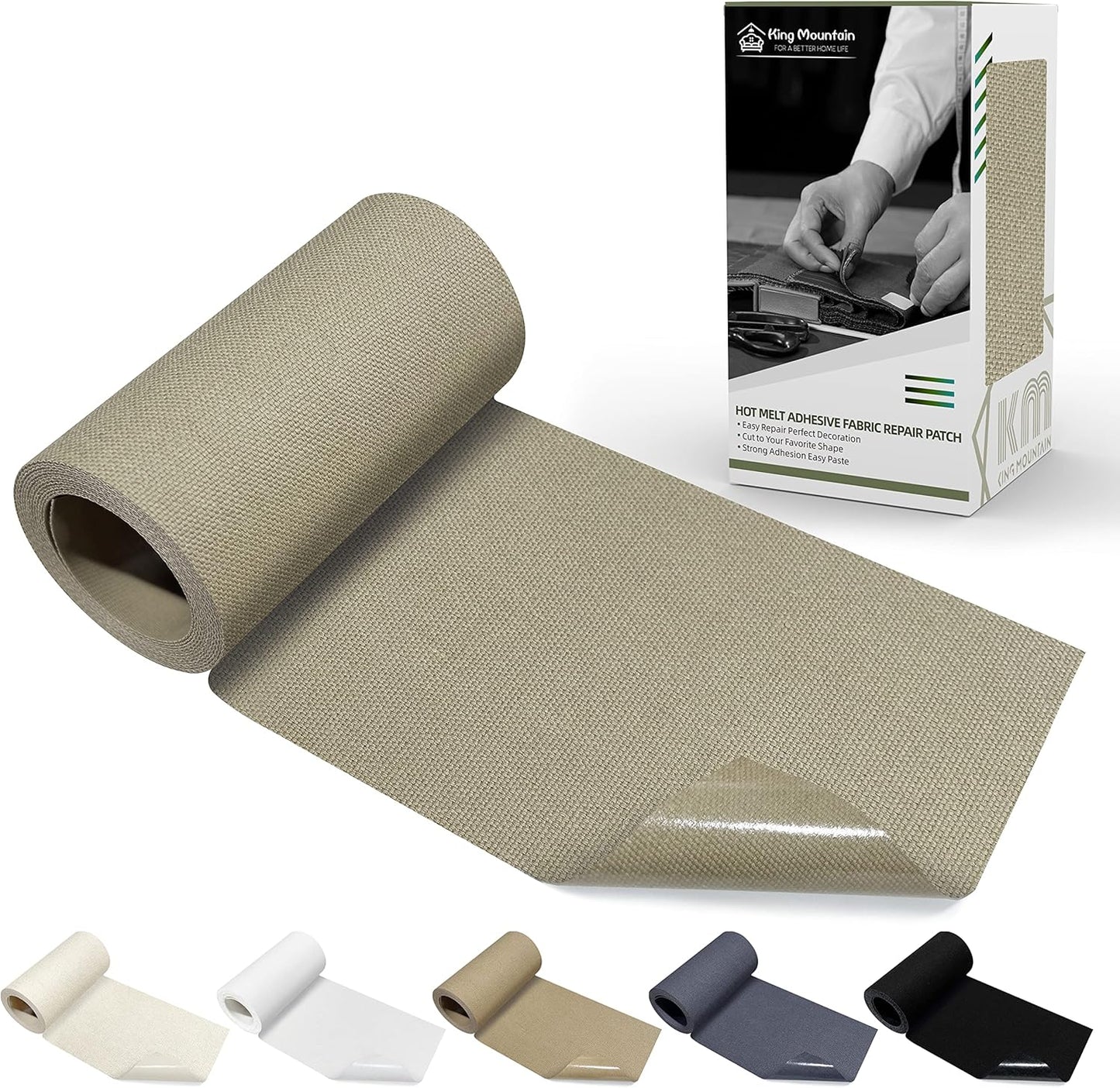KING MOUNTAIN Canvas Iron on Patch,3"×60",Waterproof 100% Cotton Fabric Repair Patch,Used for Various Sofa,Tent,Clothes,Seats,Suitcases (Khaki)