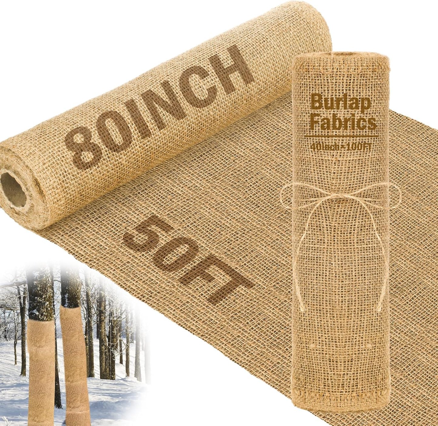 Buryeah 80 Inch x 50 ft Burlap Fabrics Roll Natural Jute Burlap Tree Wraps Protector Winter Frost Plant Blankets Cloth Weed Barrier Fabric Garden Plants for Winter Outdoor Trees Shrubs Party