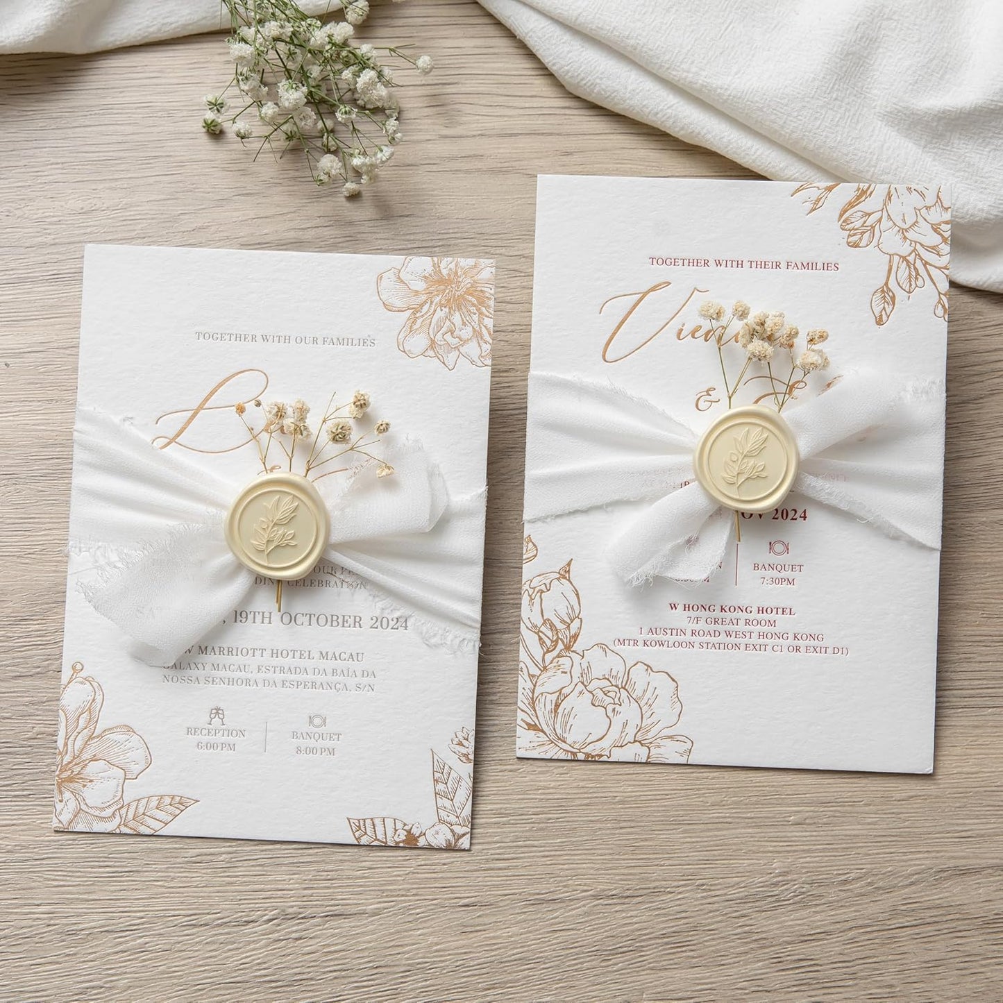 PONATIA Wax Seal Stickers - 50 Pcs Eucalyptus Self- Adhesive Wedding Invitation Seal Stickers, Perfect for Invitation Cards, Envelopes, Christmas, Gift Wrapping, Party (Champagne)