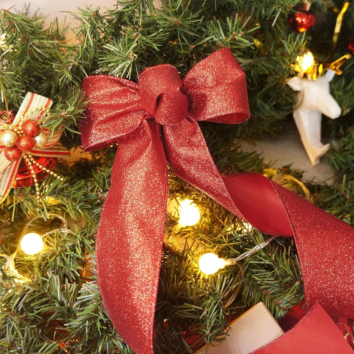 CT CRAFT LLC Glitter Wired Ribbon 2.5" x 10 Yards Red for Christmas Home Decor Bow Gift Wrapping DIY Crafts Wreath