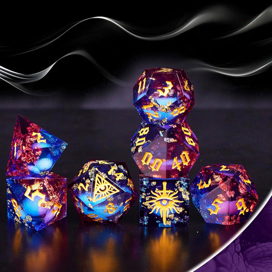 The Eye of Mystery Liquid Core DND Dice Set – Unique Resin Dice Set for Dungeons & Dragons – Red Blue Galaxy Dice Set for D&D Gifts