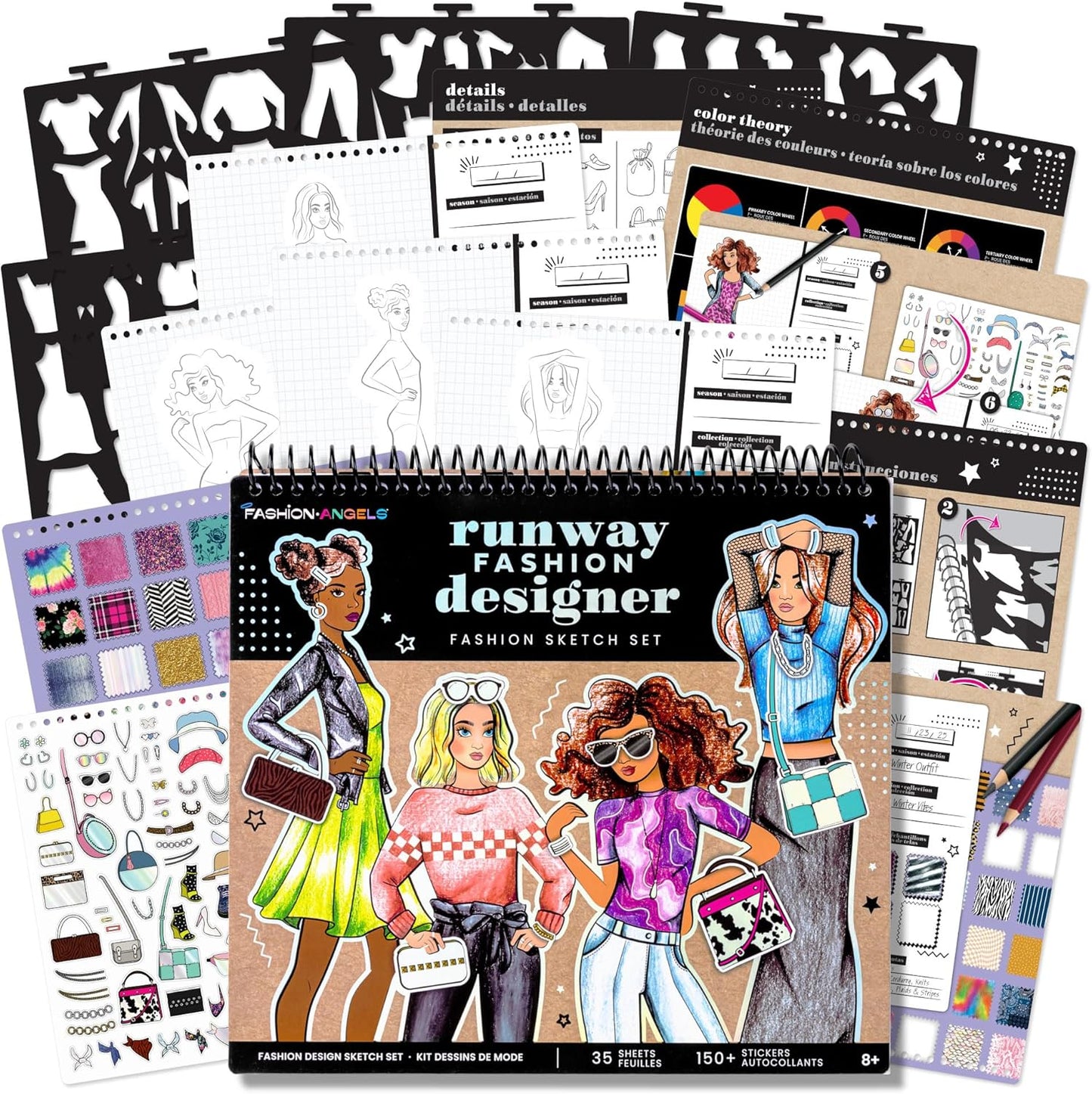 Fashion Angels Fashion Runway Portfolio - Fashion Design Sketch Book with Stencils & Stickers - Ages 8 & Up