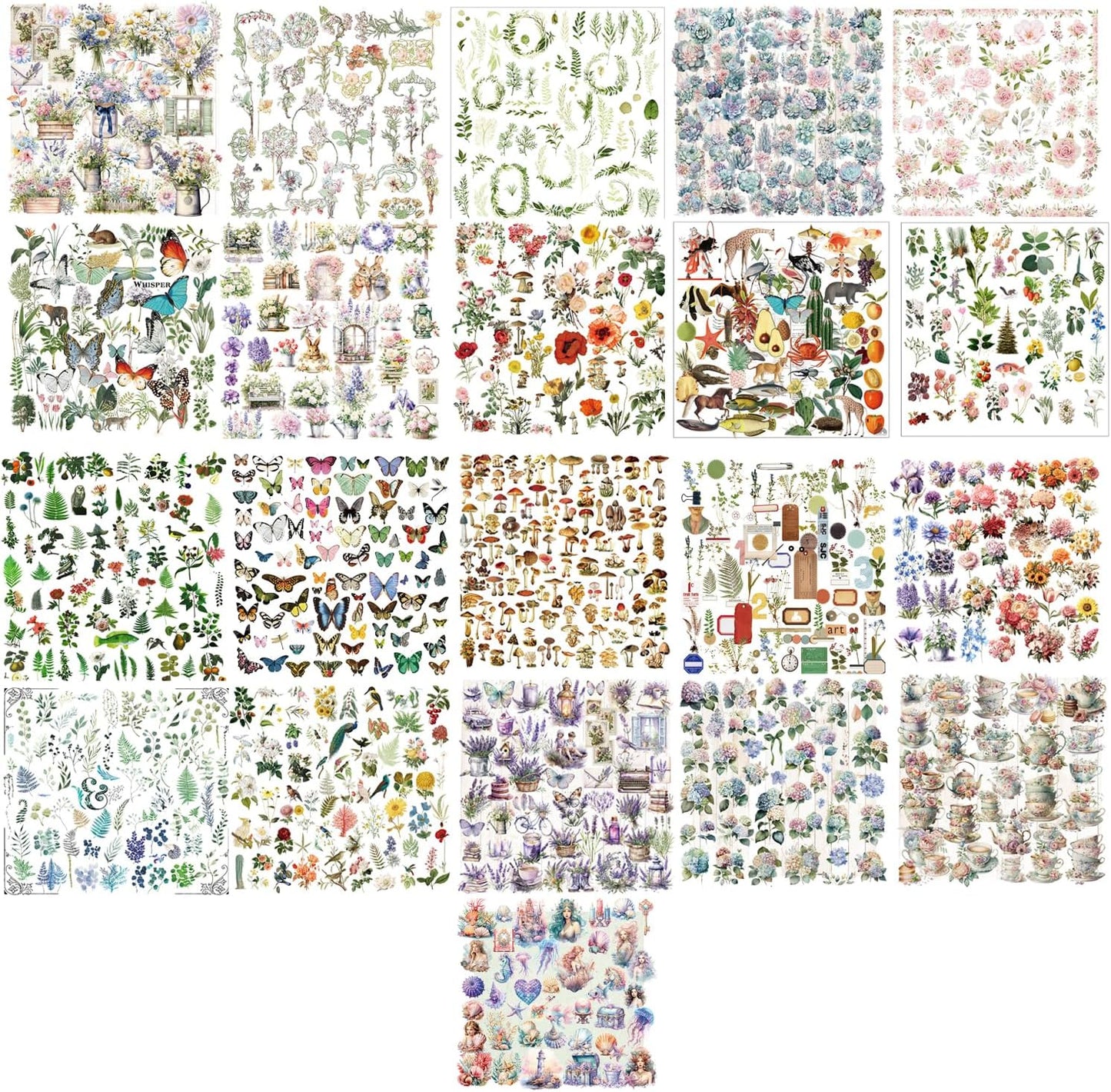 Vintage Vellum Stickers Floral Plants Elements Scrapbooking Supplies Flowers Botanic Natural Translucent Paper Self-Adhesive Junk-Journal Items (All Plants Collection)