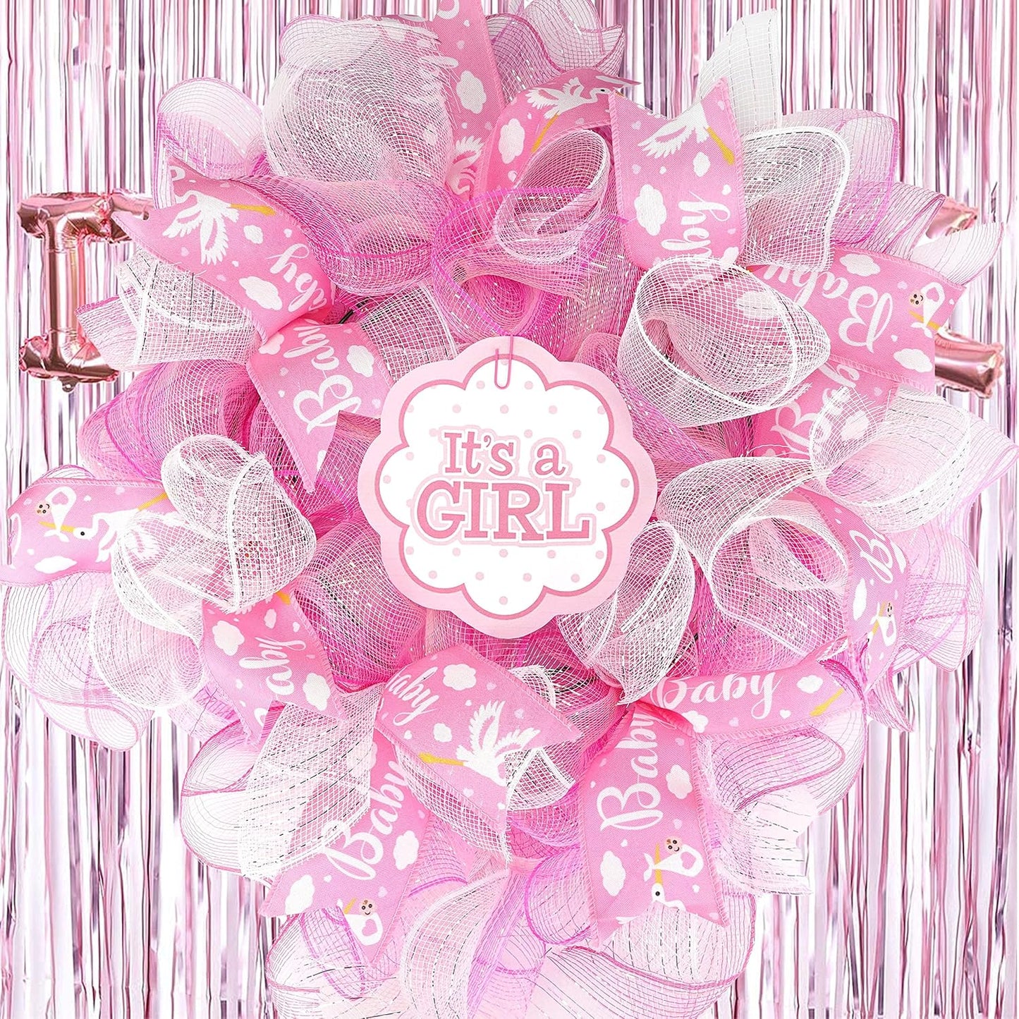 MEEDEE Pink Baby Ribbon for Baby Shower - 2.5 Inch Burlap Wired Ribbon for Diaper Cake, Welcome Home Baby Girl Shower Favors Gift Box Table Decor (10 Yards)