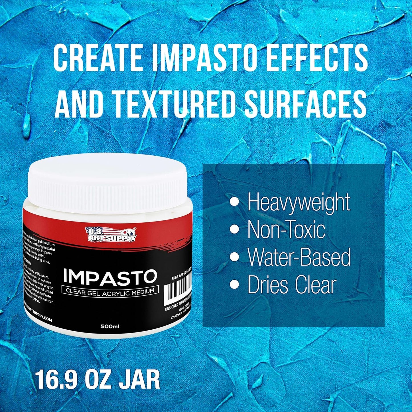 U.S. Art Supply Impasto Clear Acrylic Gel Medium (500ml Tub) - Layering & Extending Acrylic Paint