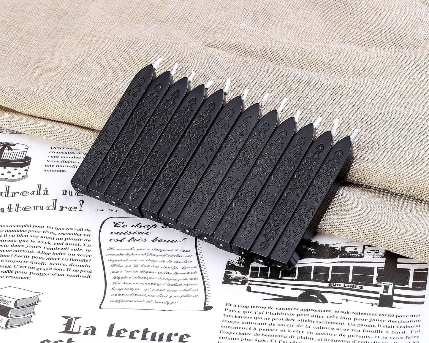 Yoption 12 Pcs Sealing Wax Sticks with Wicks, Antique Black Totem Fire Manuscript Seal Wax for Wax Seal Stamp (Black)