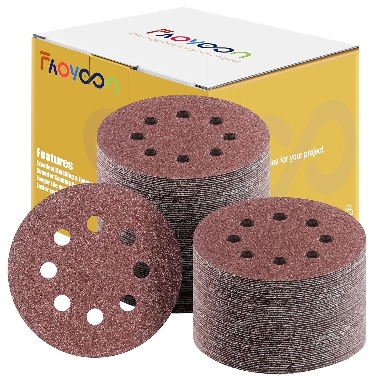 80 Grit 5 Inch Sanding Discs Hook and Loop, Sanding Disks, Sandpaper for Wood, 100 Pcs