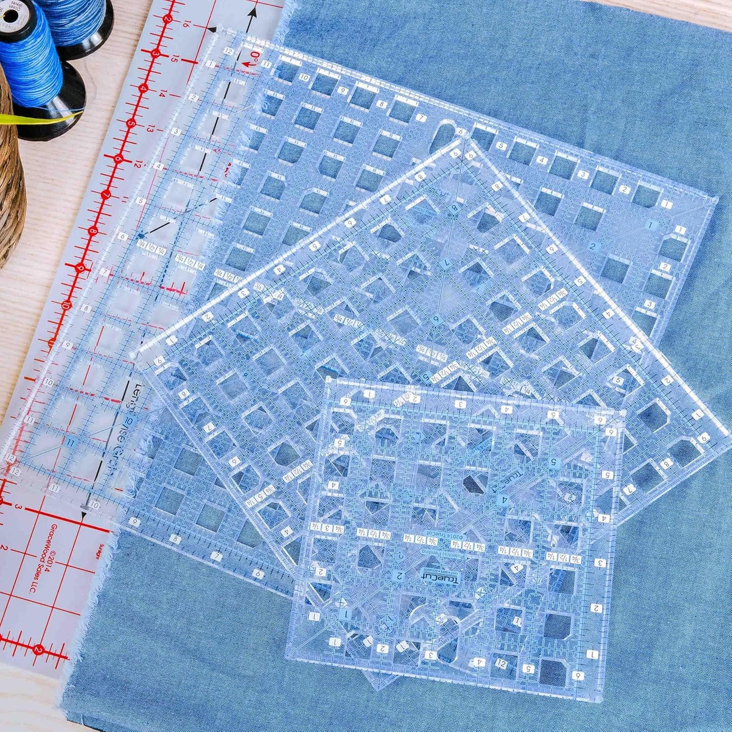 Square Quilting Ruler Set | 3 Square Quilting Rulers | 12.5x12.5, 9.5x9.5, 6.5x6.5 TrueCut Quilting Rulers and Notions
