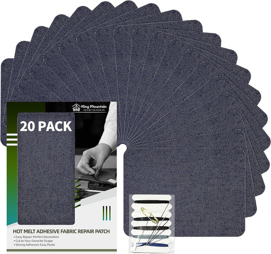 KING MOUNTAIN Iron-on Repair Patch 20 Pcs Pack,Denim Patches for Jeans Kit 3" by 4-1/4",100% Cotton Denim Iron-on Repair Patch, Jeans and Clothing Repair and Decoration Kit (Blue)